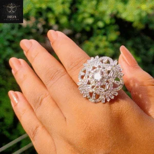 Thea's AD Solitaire Floral Adjustable Ring